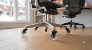 Rollerblade-style chair wheels safe for hardwood floors in modern Canadian apartments and homes.