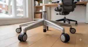 Heavy-duty aluminum office chair base offering stable support and longevity for daily workspace use.