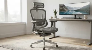 High-back breathable office chair with adjustable headrest and mesh ventilation built for ergonomic posture support.