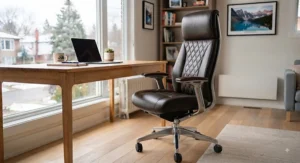 Premium leather high back office chair offering executive style and professional support for office interiors.