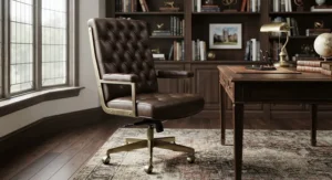 Tufted luxury faux leather office chair adding a sophisticated touch to professional studies.