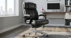 Premium bonded leather office chair with an integrated cushioned headrest for long working hours