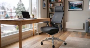 Compact high back office chair perfect for space-saving home office setups in Canadian apartments.