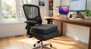 Firm high-density foam chair cushion providing durable daily ergonomic support.