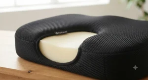 Spinal compression and poor posture experienced during long hours sitting on a standard regular seat cushion.