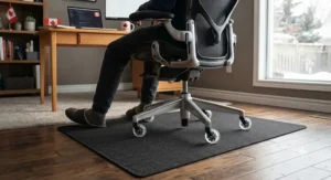 Rollerblade style replacement office chair wheels rolling smoothly on a desk mat.