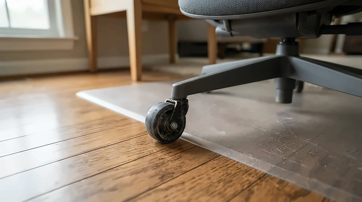 Office chair mats featuring smooth beveled edges for effortless rolling in Winnipeg.