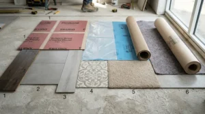Comparing different flooring solutions alongside standard carpet chair mats for home use.