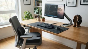 Essential ergonomic accessories including memory foam office chair cushions in an Ottawa workspace.
