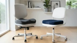 Comparing memory foam office chair cushions and gel alternatives in a bright Vancouver corporate workspace.