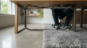 Comparison showcasing how transparent chair mats look cleaner than opaque alternatives